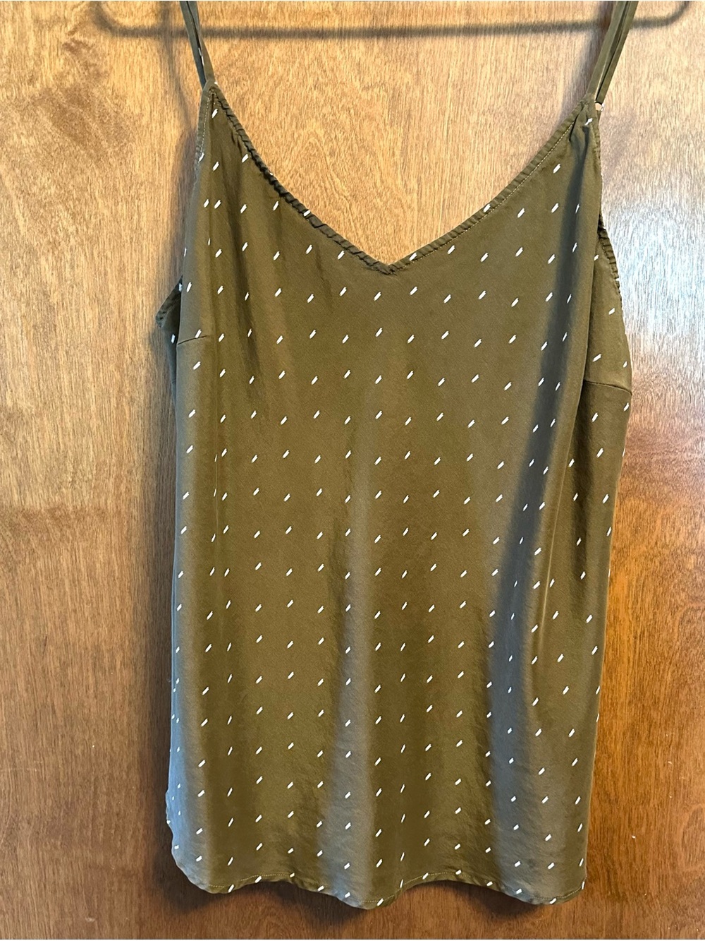 Garnet Hill Olive Green Polka Dot Silk Camisole